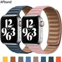 Load image into Gallery viewer, Leather Link For Apple watch band 44mm 40mm 38mm 42mm watchband original Magnetic Loop bracelet iWatch seires 3 5 4 6 SE strap
