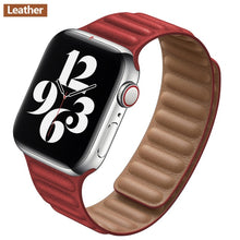 Load image into Gallery viewer, Leather Link For Apple watch band 44mm 40mm 38mm 42mm watchband original Magnetic Loop bracelet iWatch seires 3 5 4 6 SE strap
