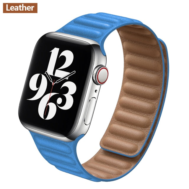 Leather Link For Apple watch band 44mm 40mm 38mm 42mm watchband original Magnetic Loop bracelet iWatch seires 3 5 4 6 SE strap