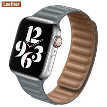 Load image into Gallery viewer, Leather Link For Apple watch band 44mm 40mm 38mm 42mm watchband original Magnetic Loop bracelet iWatch seires 3 5 4 6 SE strap
