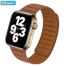 Load image into Gallery viewer, Leather Link For Apple watch band 44mm 40mm 38mm 42mm watchband original Magnetic Loop bracelet iWatch seires 3 5 4 6 SE strap
