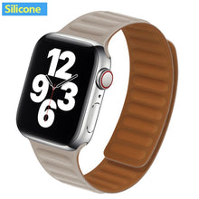 Load image into Gallery viewer, Leather Link For Apple watch band 44mm 40mm 38mm 42mm watchband original Magnetic Loop bracelet iWatch seires 3 5 4 6 SE strap
